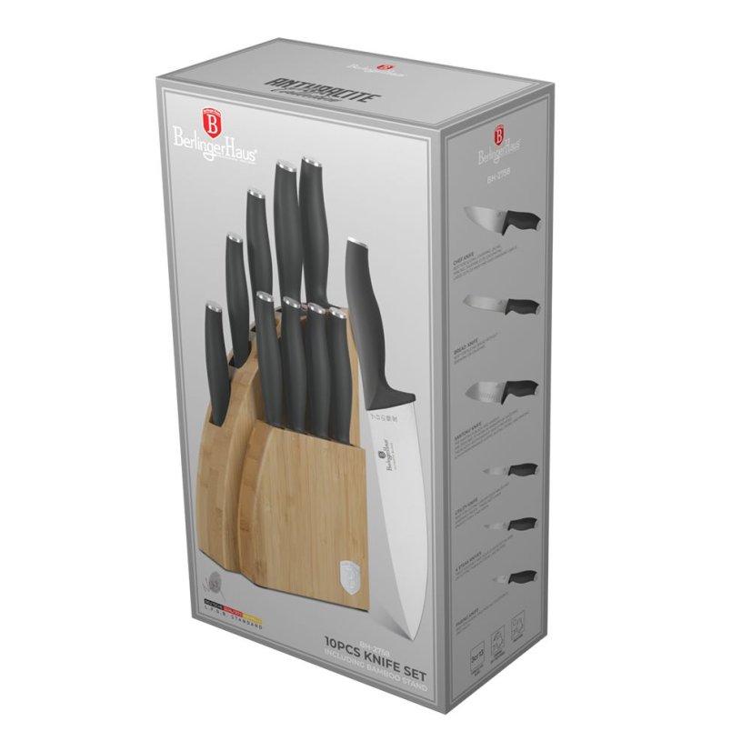 Sada kuchyňských nožů s bambusovým stojanem 10 dílná Berlingerhaus Anthracite Collection BH-2758