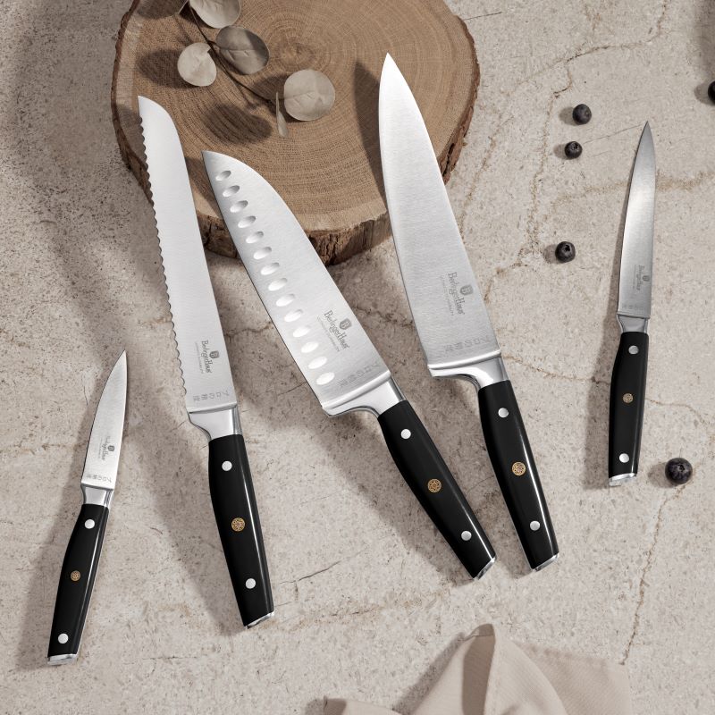 Sada kuchyňských nožů s bambusovým stojanem 6 dílná Berlingerhaus Matte Black Collection BH-3136