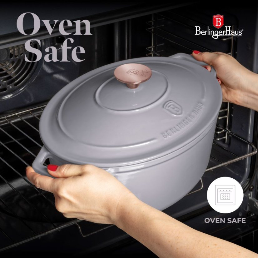 Ťažký liatinový oválny hrniec s vekom 4,65 L Berlingerhaus Taupe Collection BH-6541