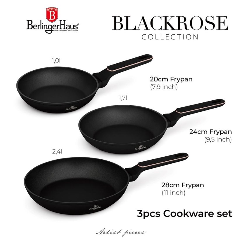 3 pcs frypan set Berlingerhaus Black Rose Collection BH-8360