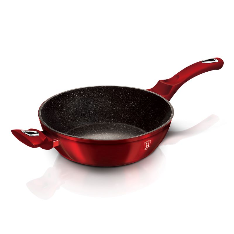 Hlboká panvica s pokrievkou 3,8 L s mramorovým povrchom 28 cm Berlingerhaus Metallic Line Burgundy BH-1260N