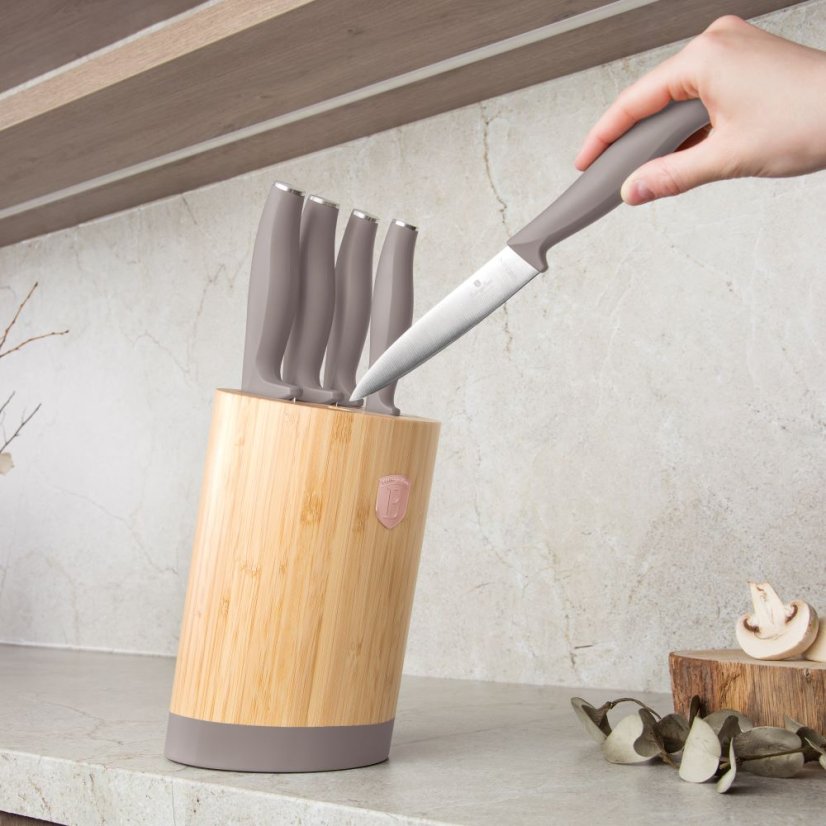 Sada kuchyňských nožů s bambusovým stojanem 6 dílná Berlingerhaus Taupe Collection BH-2756