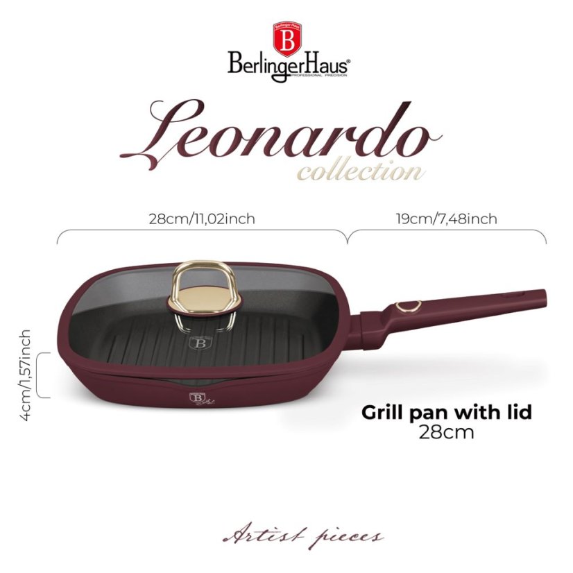 Grilovacia panvica s pokrievkou 28x28 cm Berlingerhaus Leonardo Collection BH-8037