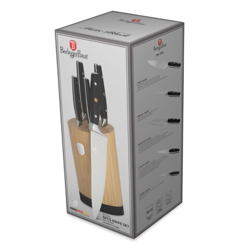 6 pcs knife set with bamboo stand Berlingerhaus Matte Black Collection BH-3136