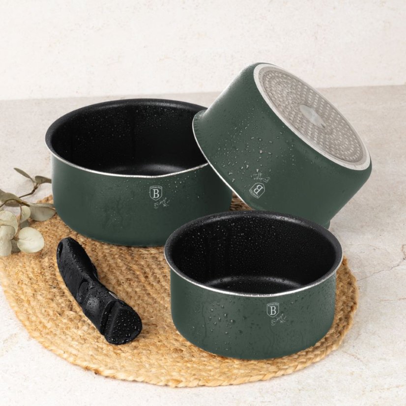 Sada varných a zapékacích mís s odnímatelnou rukojetí 13 dílná vhodná do trouby do 220°C Berlingerhaus Matte Green Collection BH-8423