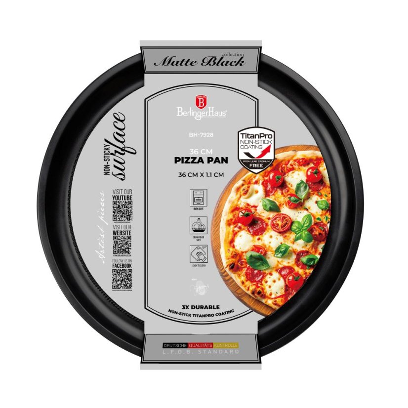 Pekáč - panvica na pizzu 36 cm s titánovým povrchom Berlingerhaus Matte Black Collection BH-7928