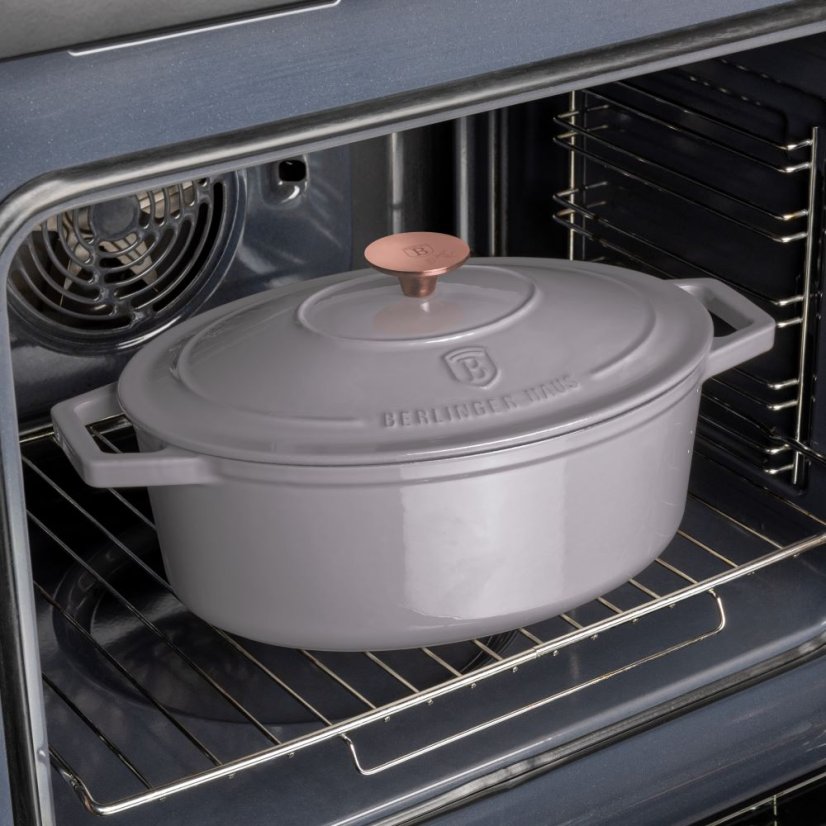 Ťažký liatinový oválny hrniec s vekom 4,65 L Berlingerhaus Taupe Collection BH-6541