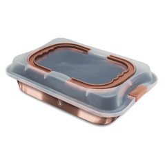 Hlboký pekáč na pečenie s plastovým krytom 36,5 x 24,5 cm Berlingerhaus Metallic Line Rose Gold BH-8673