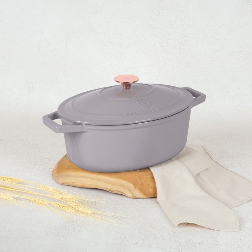 Ťažký liatinový oválny hrniec s vekom 4,65 L Berlingerhaus Taupe Collection BH-6541