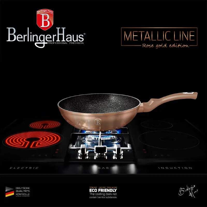 Panvica wok s mramorovým povrchom 30 cm Berlingerhaus Metallic Line Rose Gold BH-6171