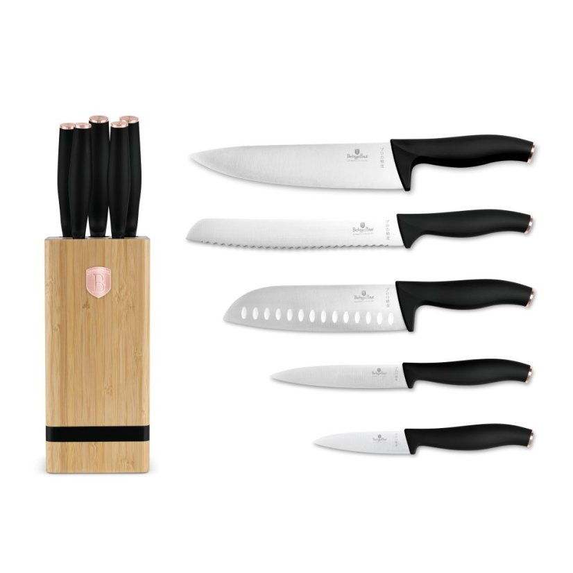 6 pcs knife set with bamboo stand Berlingerhaus Black Rose Collection BH-2970