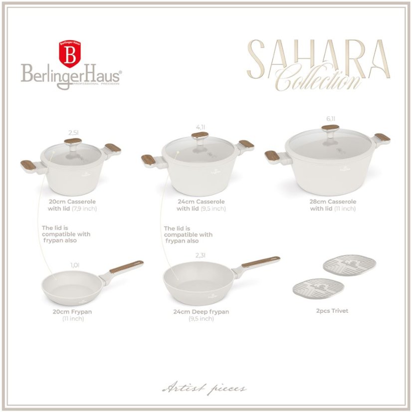 10 pcs cookware set Berlingerhaus Sahara Nordic Collection BH-8324