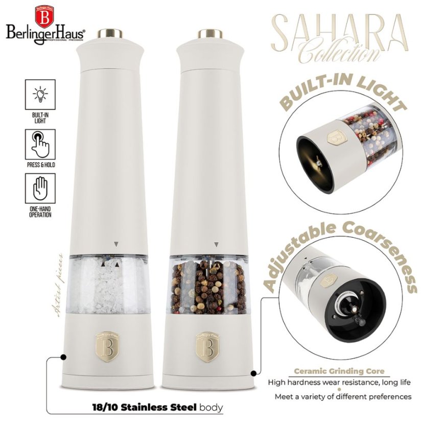 Elektrický mlýnek na sůl a pepř 2 dílná sada Berlingerhaus Sahara Collection BH-9545