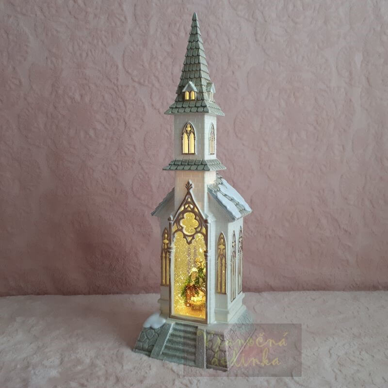 Vianočný kostolík so snežením a zvonkohrou – Betlehem