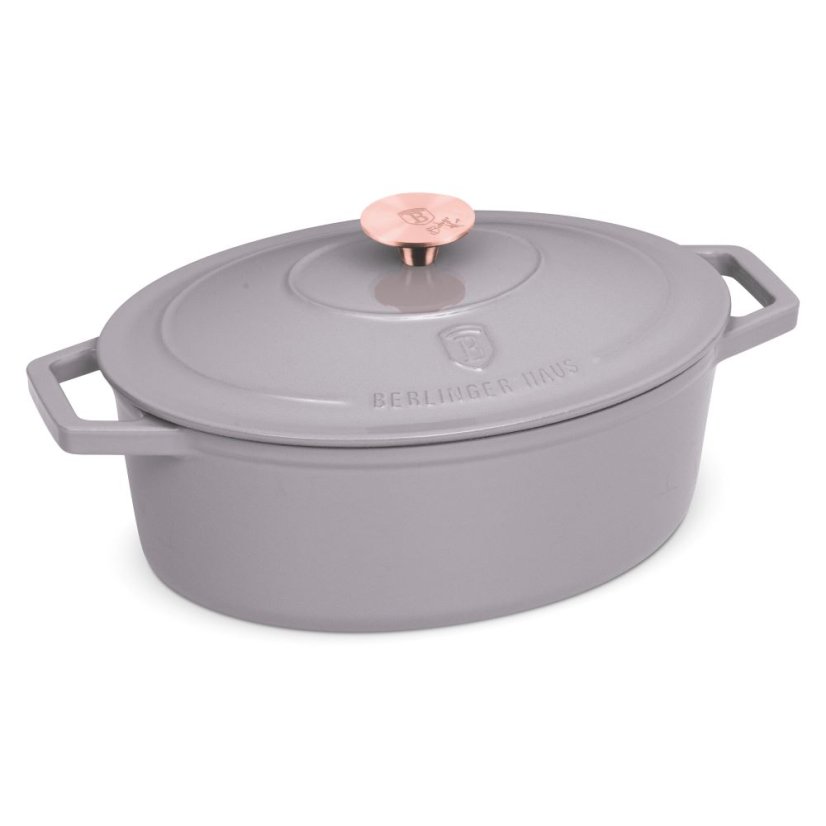 Ťažký liatinový oválny hrniec s vekom 4,65 L Berlingerhaus Taupe Collection BH-6541