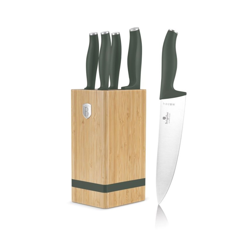 Sada kuchynských nožov s bambusovým stojanom 6 dielna Berlingerhaus Matte Green Collection BH-2751