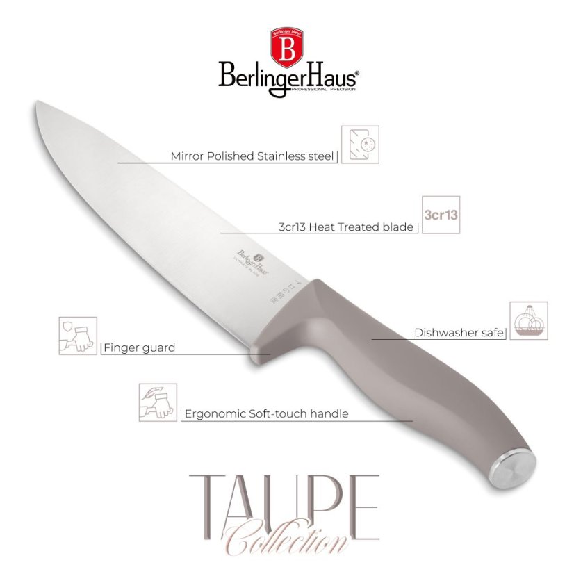 Sada kuchynských nožov s bambusovým stojanom 6 dielna Berlingerhaus Taupe Collection BH-2974