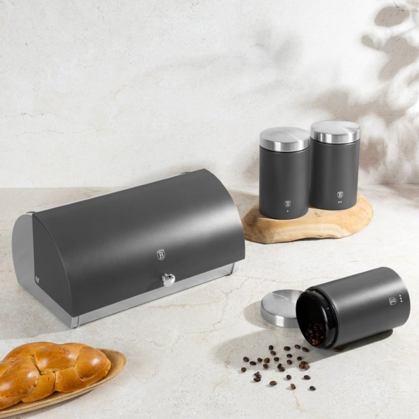 Chlebník s 3 dielnou sadou dóz na potraviny Berlingerhaus Anthracite Collection BH-6738