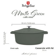 Oval roaster, 32 cm, cast iron, green Berlingerhaus Matte Green Collection BH-8968