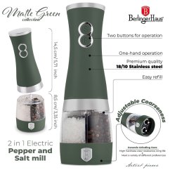 2 in 1 electric pepper and salt mil Berlingerhaus Matte Green Collection BH-9649