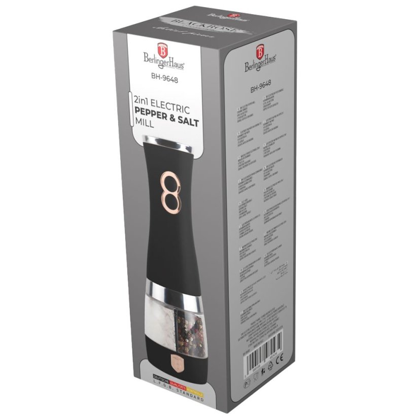 Elektrický mlynček na soľ a korenie 2v1 Berlingerhaus Black Rose Collection BH-9648A-4B