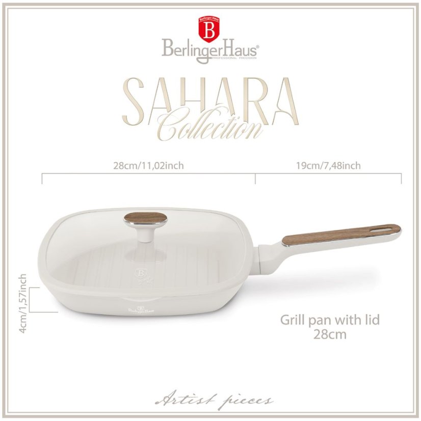 Grilovacia panvica s pokrievkou 28x28 cm Berlingerhaus Sahara Nordic Collection BH-8317