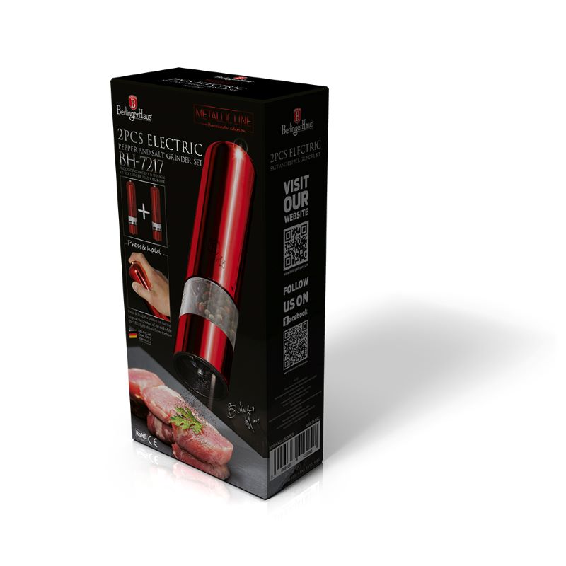 Elektrický mlynček na soľ a korenie 2 dielna sada Berlingerhaus Metallic Line Burgundy BH-7217