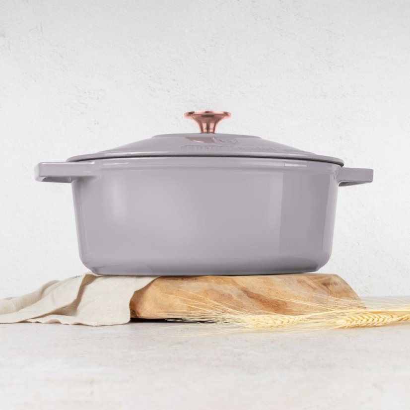 Ťažký liatinový oválny hrniec s vekom 4,65 L Berlingerhaus Taupe Collection BH-6541