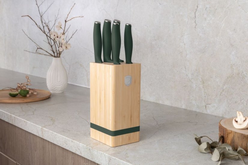 Sada kuchynských nožov s bambusovým stojanom 6 dielna Berlingerhaus Matte Green Collection BH-2751
