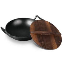 Ťažký liatinový wok 30 cm s drevenou pokrievkou Berlingerhaus Strong Mold Seria LP-BH-190