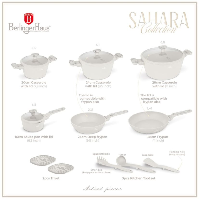 Sada hrnců 15 dílná Berlingerhaus Sahara Marble Collection BH-8401