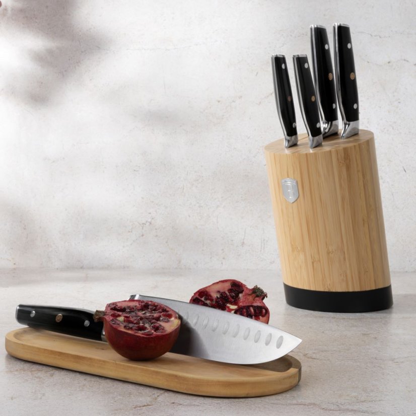 Sada kuchyňských nožů s bambusovým stojanem 6 dílná Berlingerhaus Matte Black Collection BH-3136
