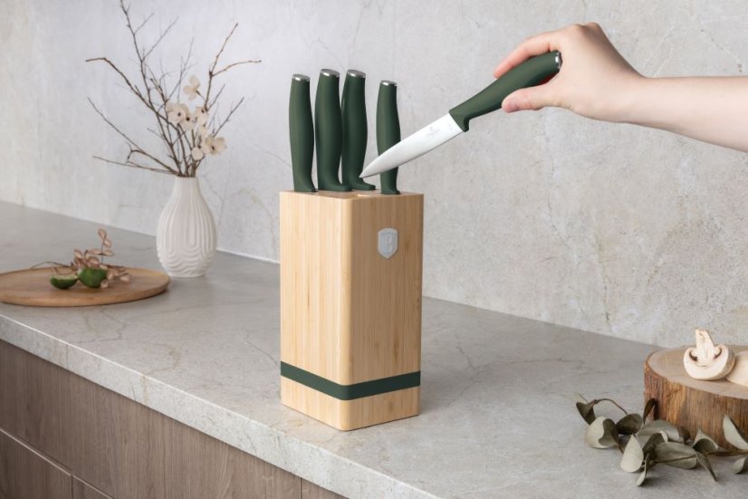 Sada kuchynských nožov s bambusovým stojanom 6 dielna Berlingerhaus Matte Green Collection BH-2751