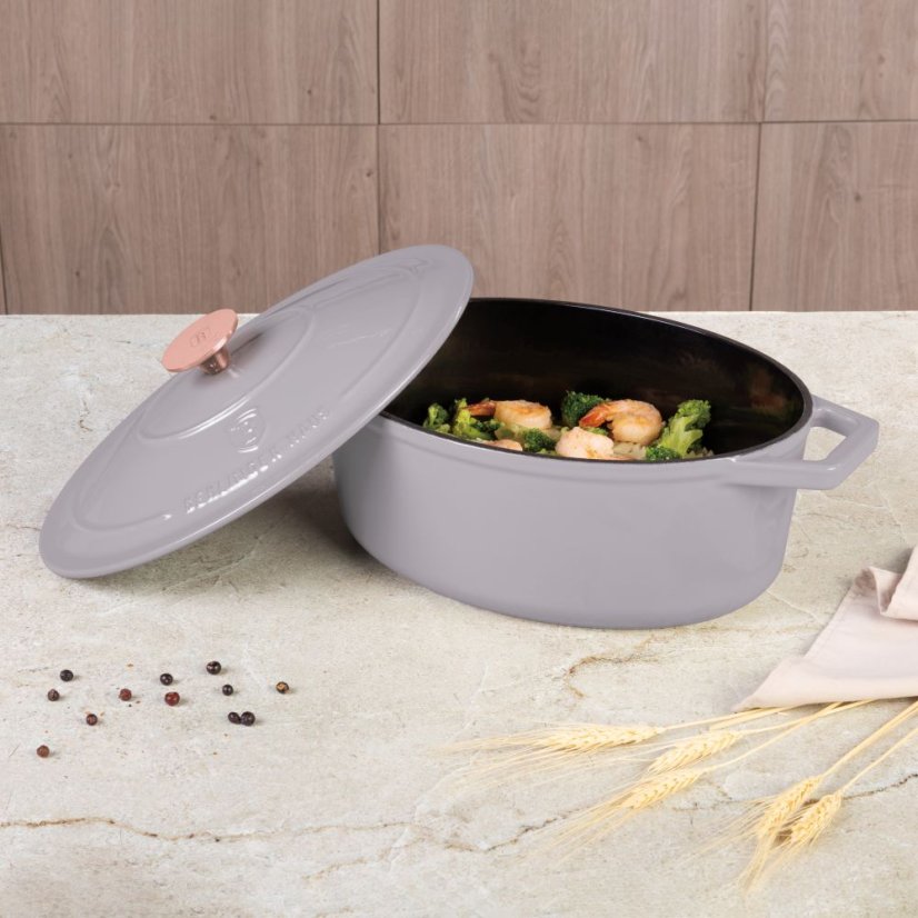 Ťažký liatinový oválny hrniec s vekom 4,65 L Berlingerhaus Taupe Collection BH-6541