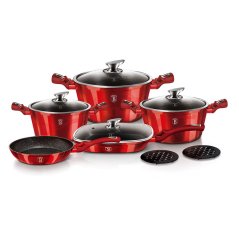Sada hrncov s mramorovým povrchom a grilovacou panvicou 11 dielna Berlingerhaus Metallic Line Burgundy BH-7142