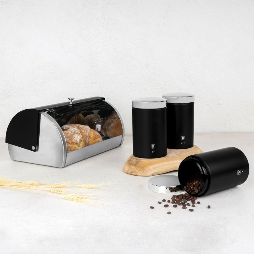 Chlebník s 3 dielnou sadou dóz na potraviny Berlingerhaus Matte Black Collection BH-6733