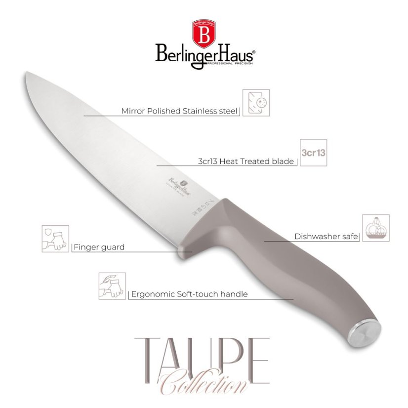 Sada kuchynských nožov s bambusovým stojanom 10 dielna Berlingerhaus Taupe Collection BH-3122