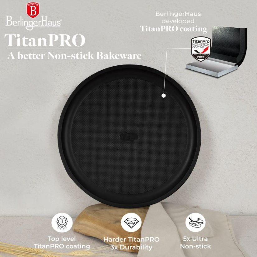 Pekáč - panvica na pizzu 36 cm s titánovým povrchom Berlingerhaus Matte Black Collection BH-7928