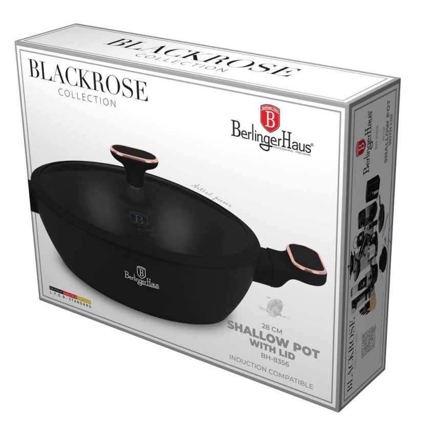 Plytký kastról 3,8 L s pokrievkou 28 cm Berlingerhaus Black Rose Collection BH-8356
