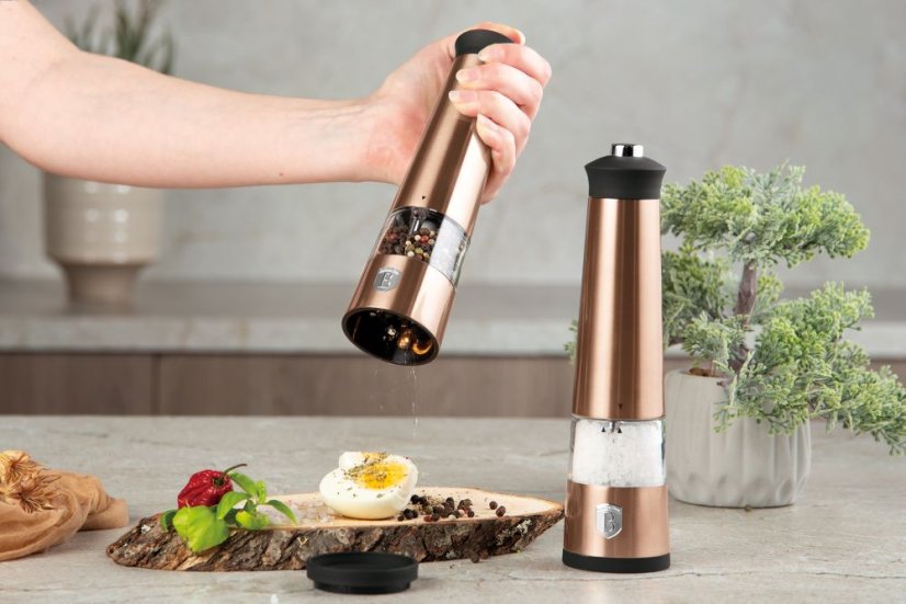 Elektrický mlýnek na sůl a pepř 2 dílná sada Berlingerhaus Metallic Line Rose Gold Edition BH-9500