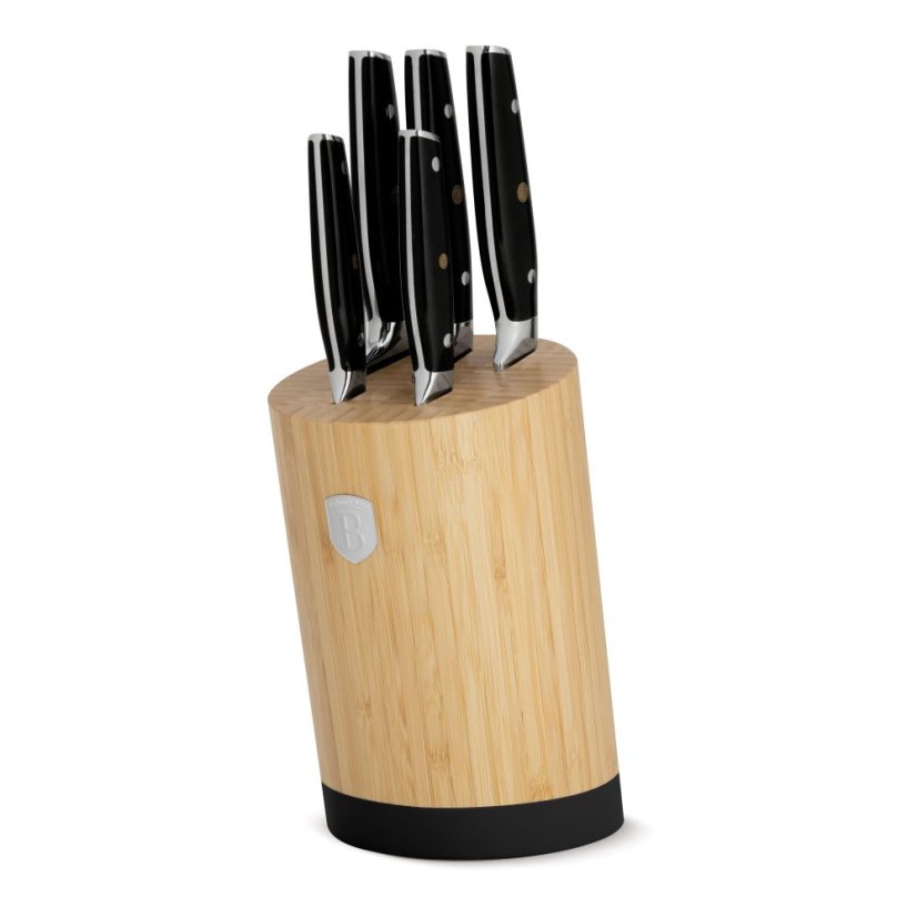 Sada kuchyňských nožů s bambusovým stojanem 6 dílná Berlingerhaus Matte Black Collection BH-3136