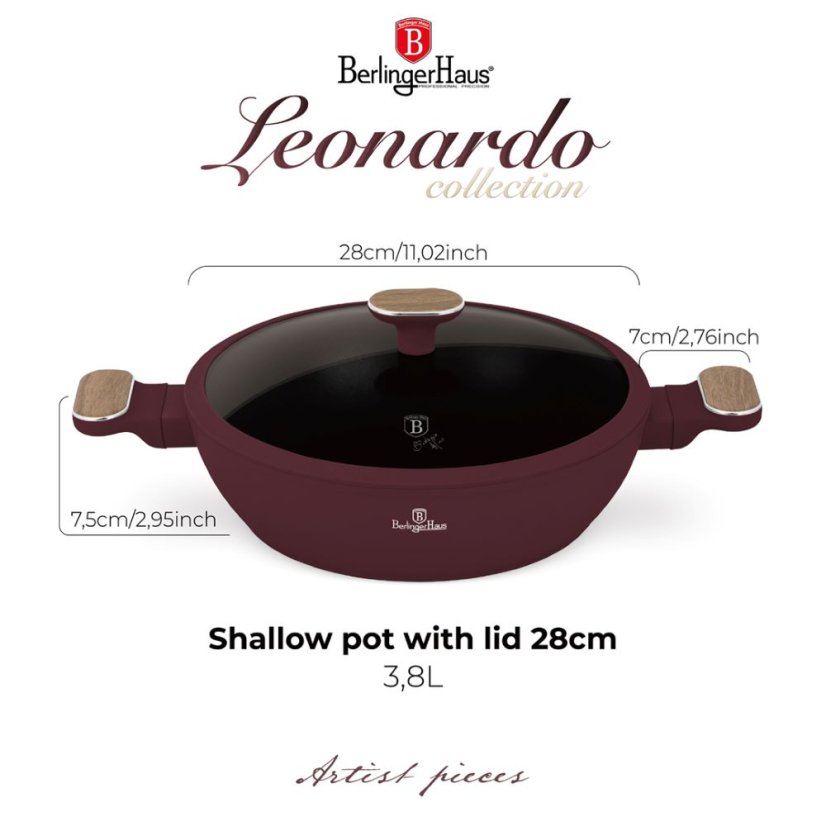 Plytký kastról 3,8 L s pokrievkou 28 cm Berlingerhaus Leonardo Nordic Collection BH-8299