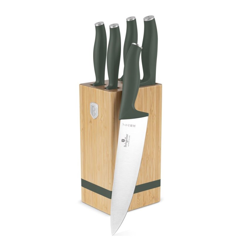 Sada kuchynských nožov s bambusovým stojanom 6 dielna Berlingerhaus Matte Green Collection BH-2751
