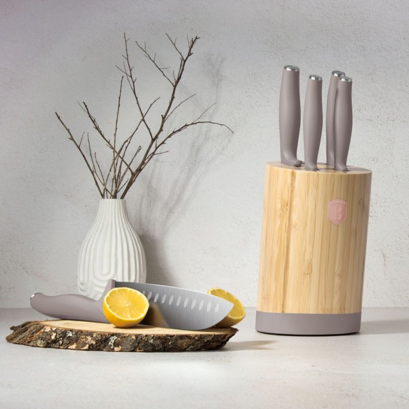 Sada kuchyňských nožů s bambusovým stojanem 6 dílná Berlingerhaus Taupe Collection BH-2756