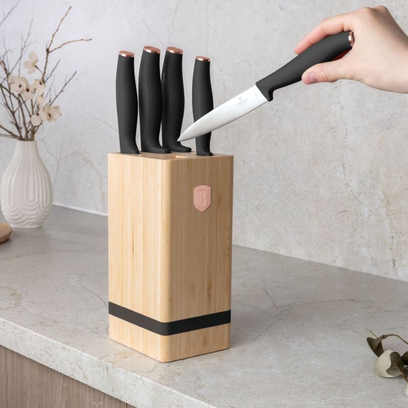 6 pcs knife set with bamboo stand Berlingerhaus Black Rose Collection BH-2970