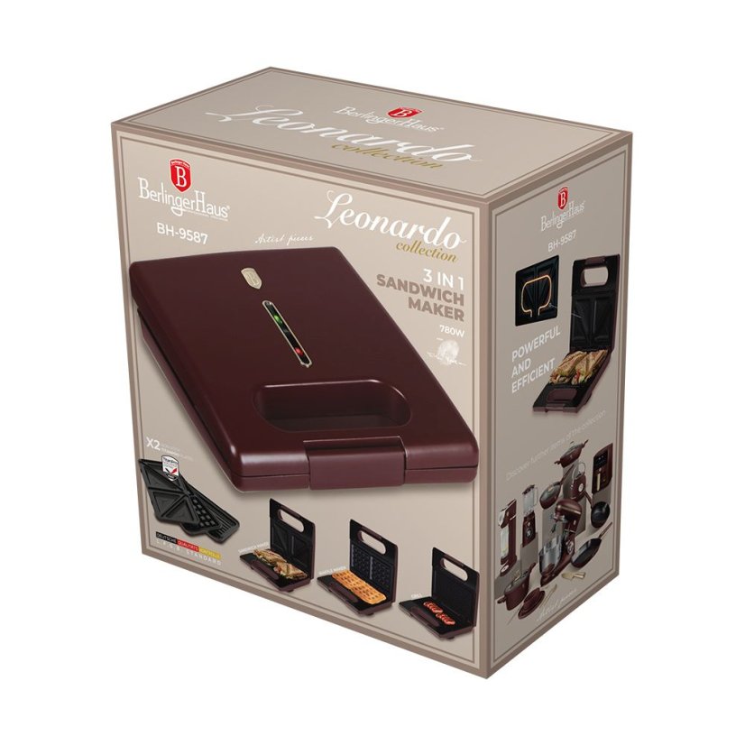 Sendvičovač 3v1 s vyměnitelnými deskami Berlingerhaus Leonardo Collection BH-9587