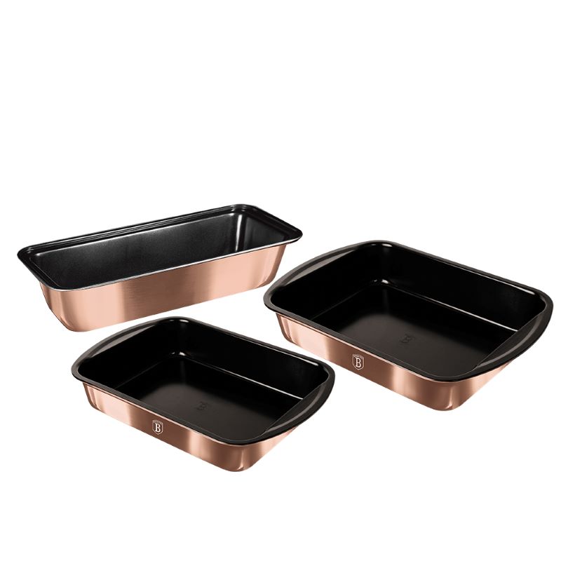 Pekáče a formy na pečenie s titanovým povrchom 3ks Berlingerhaus Metallic Line Rose Gold BH-7630