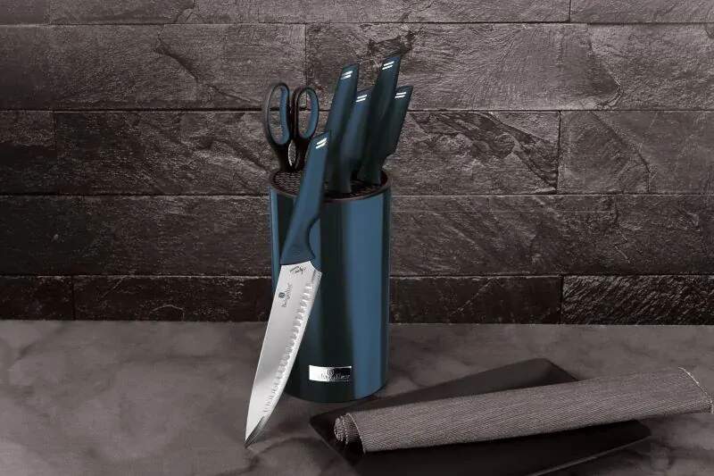 Sada kuchynských nožov v nerezovom stojane 7 dielna Berlingerhaus Metallic Line Aquamarine Edition BH-2791