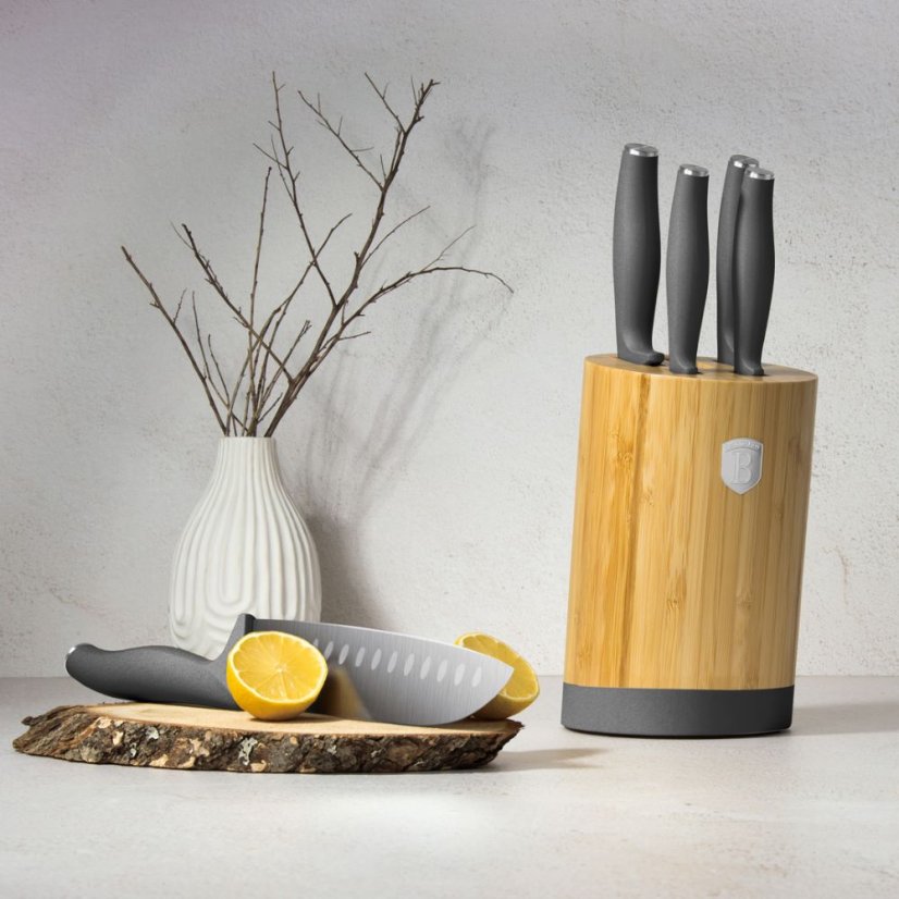 Sada kuchynských nožov s bambusovým stojanom 6 dielna Berlingerhaus Anthracite Collection BH-2672