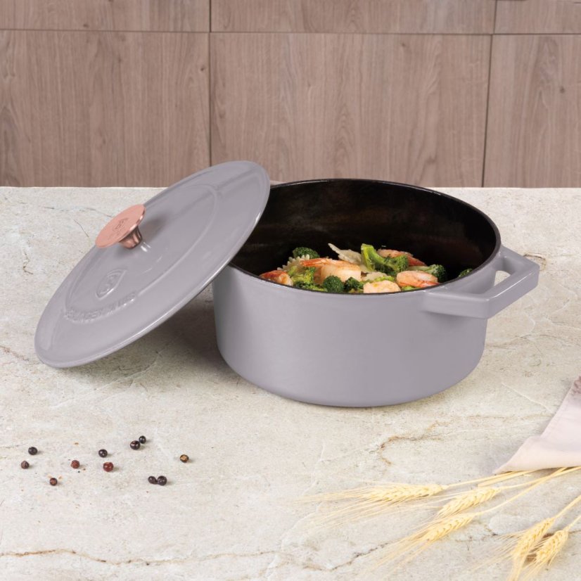 Ťažký liatinový hrniec s vekom Ø 24 cm 4,35 L Berlingerhaus Taupe Collection BH-6525